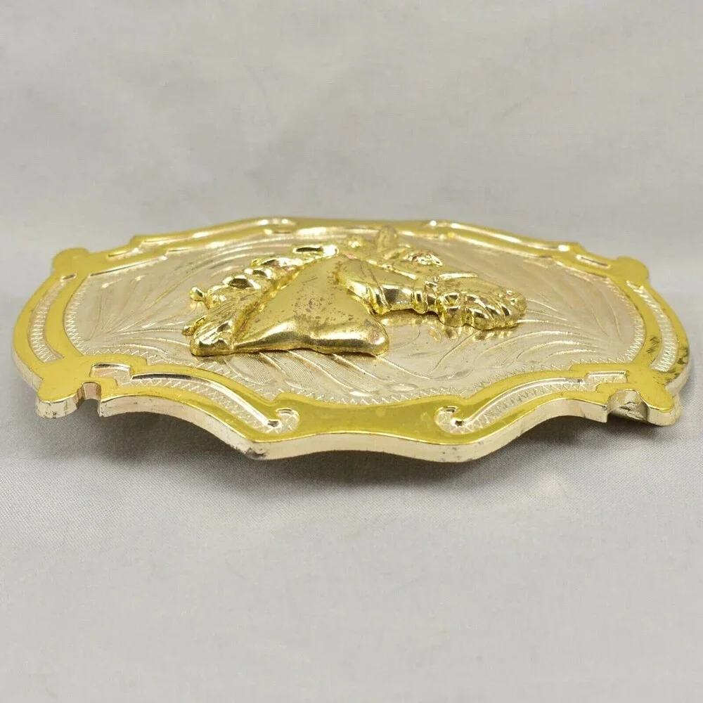 Belt Buckle‎ Horse Head Western Old West Silver and Gold Color Shiny